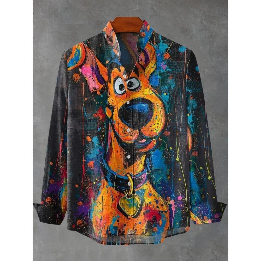 New Spring and Autumn Best-selling Men's Long-sleeved Comfortable Shirt Retro Kitten Pattern Art Print Shirt