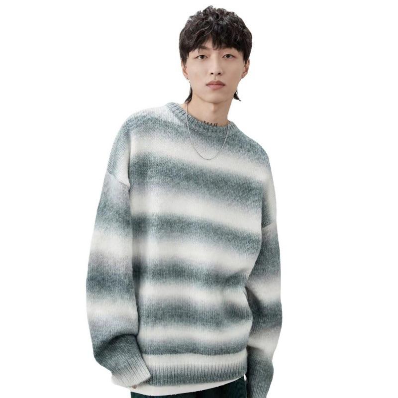 Autumn new long-sleeved loose lazy wind sweater men's knitted sweater top striped men's coat tide