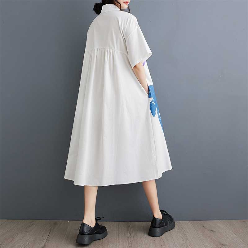 Summer Loose Plus Print Patchwork Casual Short Sleeved Dress