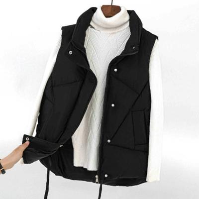 Women Cotton Padded Waistcoat Stand Jacket Pockets Collar Sleeveless Vest Zipper Buttons Placket Windproof Warm Vest Coat
