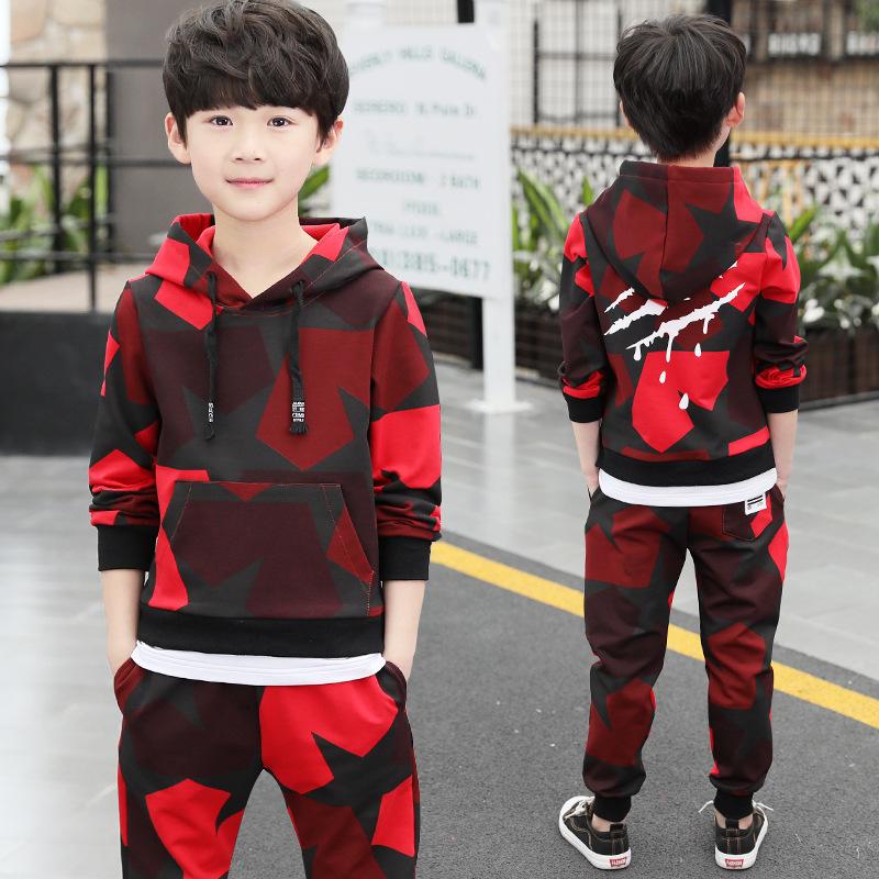 Boys' Spring and Autumn Suits, Spring Children's Clothing, Children's Camouflage Sweaters, Two-piece Suit