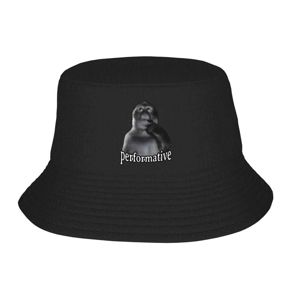 Unisex Kawaii Thinking Monkey Meme Bucket Hat Accessories Bob Hats For Picnic Headwear UV Protection