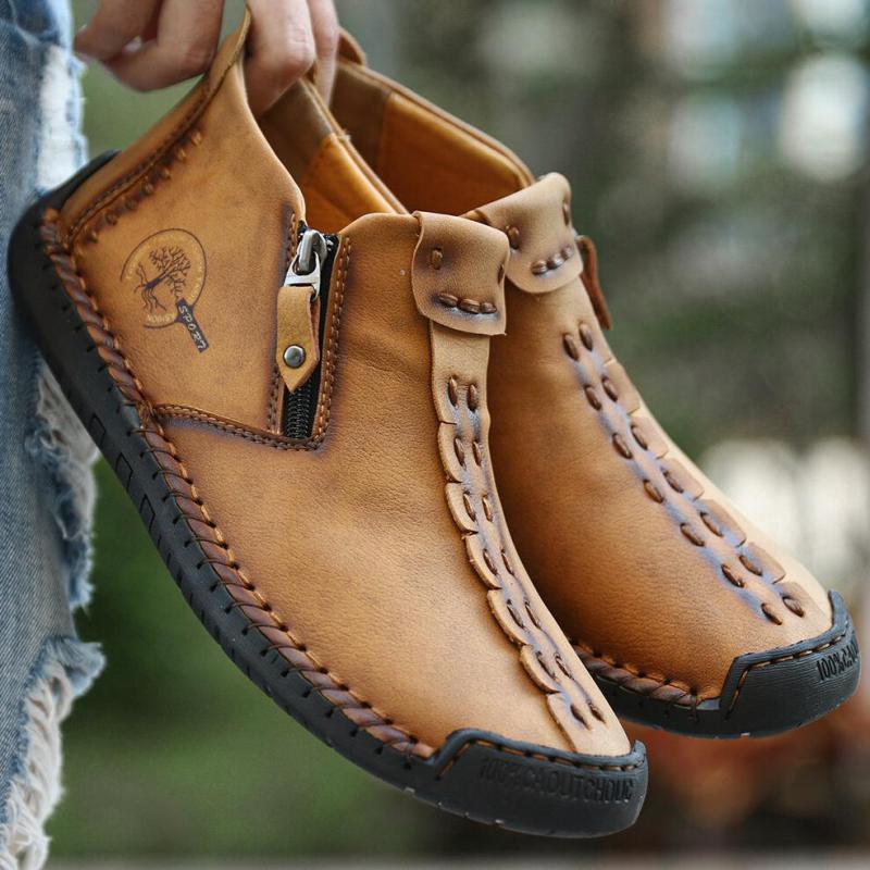 Fashion Handmade Men Boots Leather Casual Ankle Boats for Man Male Hombres Walking Shoe Breathable Hombres Wide Upright Zipper Shoes