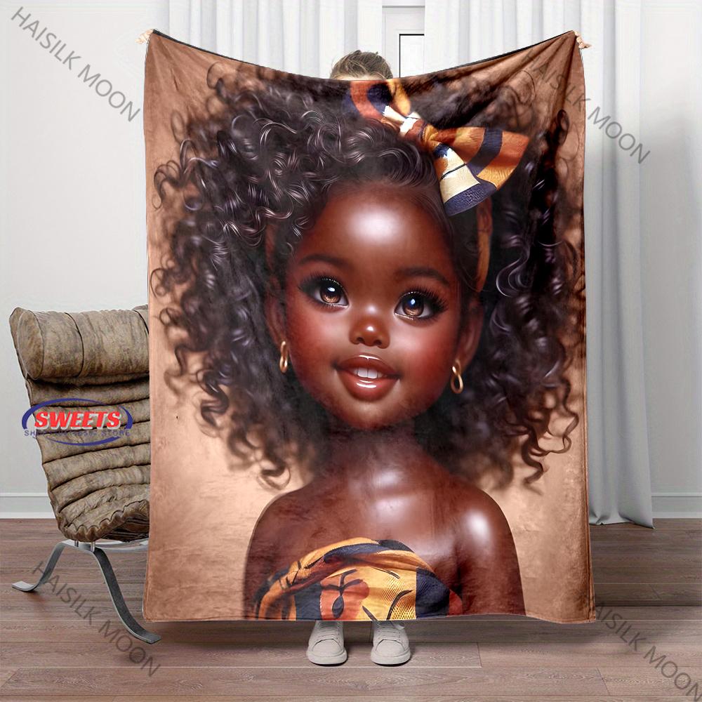 New Arrival Cute Black Girl Printed Flannel Blanket Couch Soft Cozy Lightweight Luxury Bed Blanket for Daughter Wife Nice Gifts