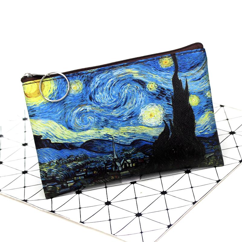 

Creative Vintage Oil Painting Coin Purse Van Gogh Starry Sky Zipper Bank Card Key Bag Women Change Purse Student Mini Wallet