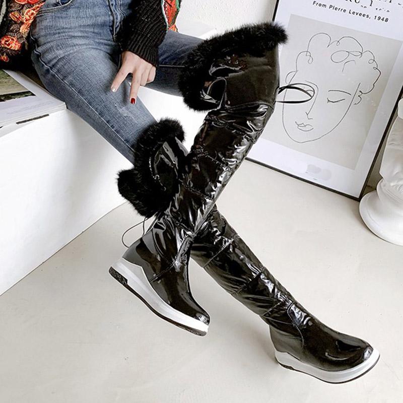 Cizme de zăpadă pentru femei iarnă cu talpă plată confortabile impermeabile tabel mărimi mari călduroase pluș cizme până la genunchi