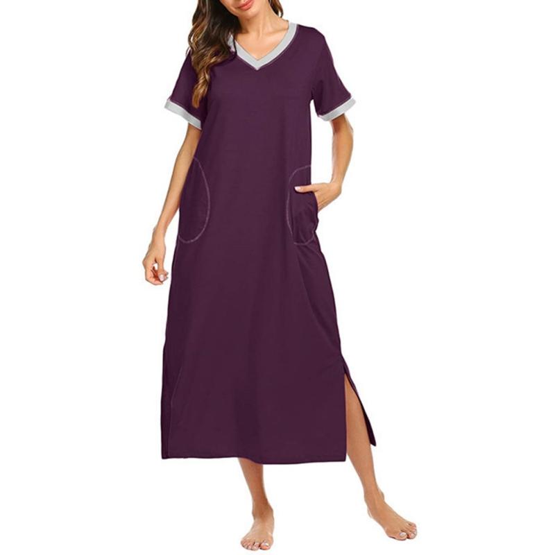 

Женское повседневное длинное платье, домашняя одежда, пижама с V-образным вырезом и коротким рукавом, с карманом XL