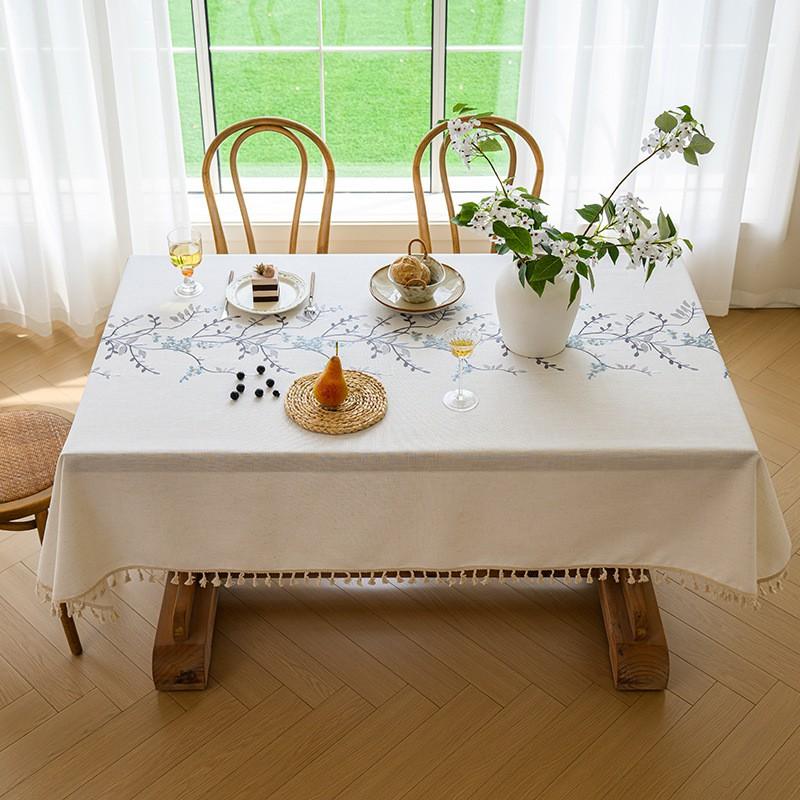 Nordic Style Embroidered Tablecloth With Tassels Rectangular Dining Table Cover Kitchen Living Room Decor