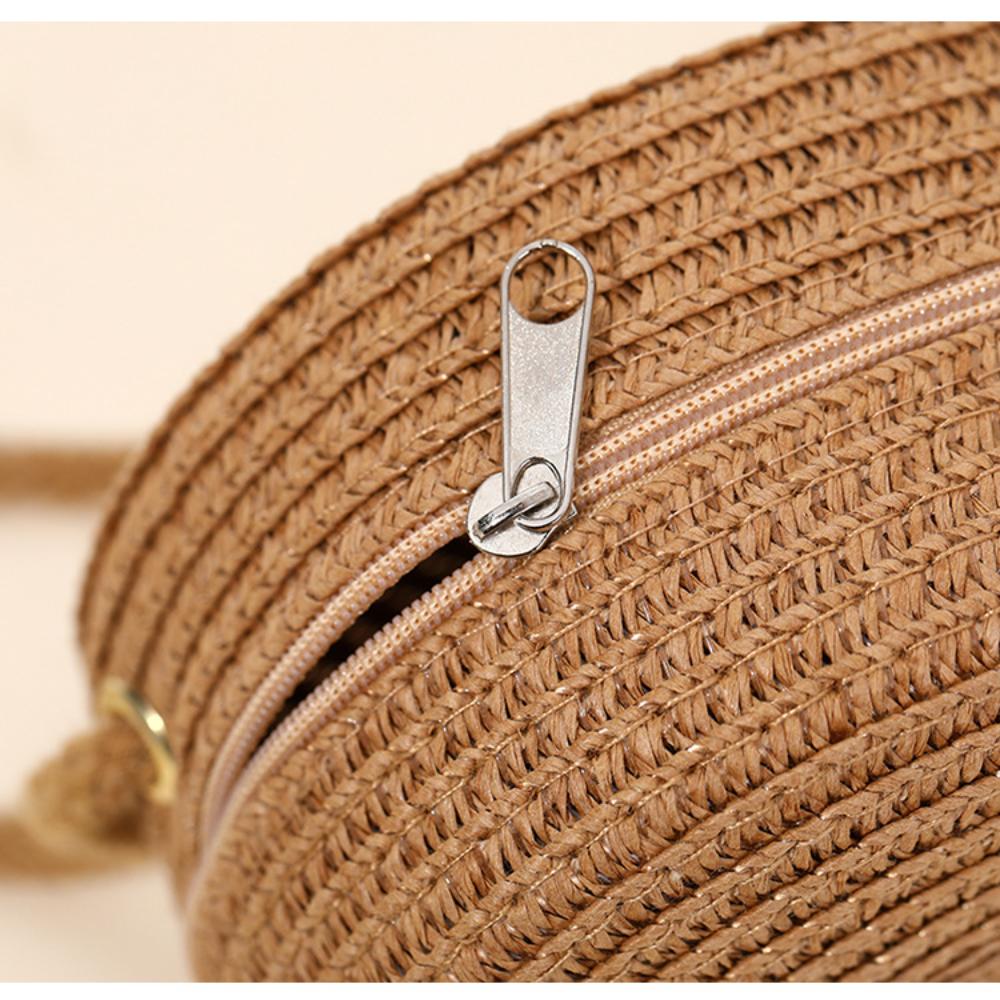 Summer Round Straw Shoulder Bags Handmade Woven Crossbody Bag Purse Trendy Beach Bag Daily Messenger Phone Handbag