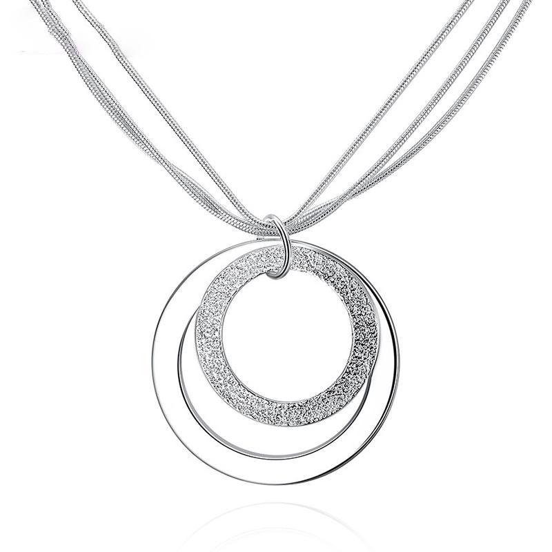 925 Silver Double Round Circle Multilayers Necklace For Women Silver Necklaces Jewelry