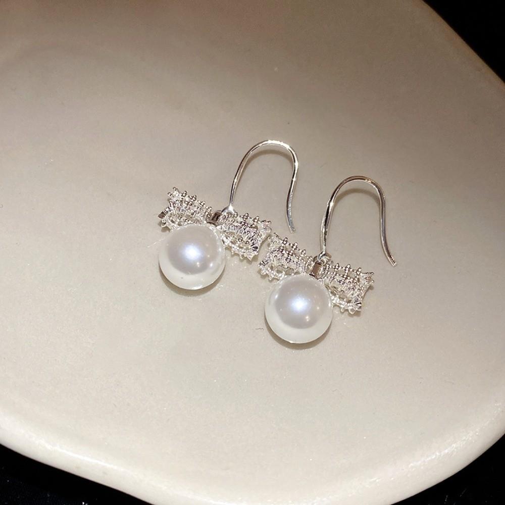 Simulation Freshwater Pearl Bow Pearl Long Earrings Shell Beads Ear Hook Drop Earrings  Girls Gift