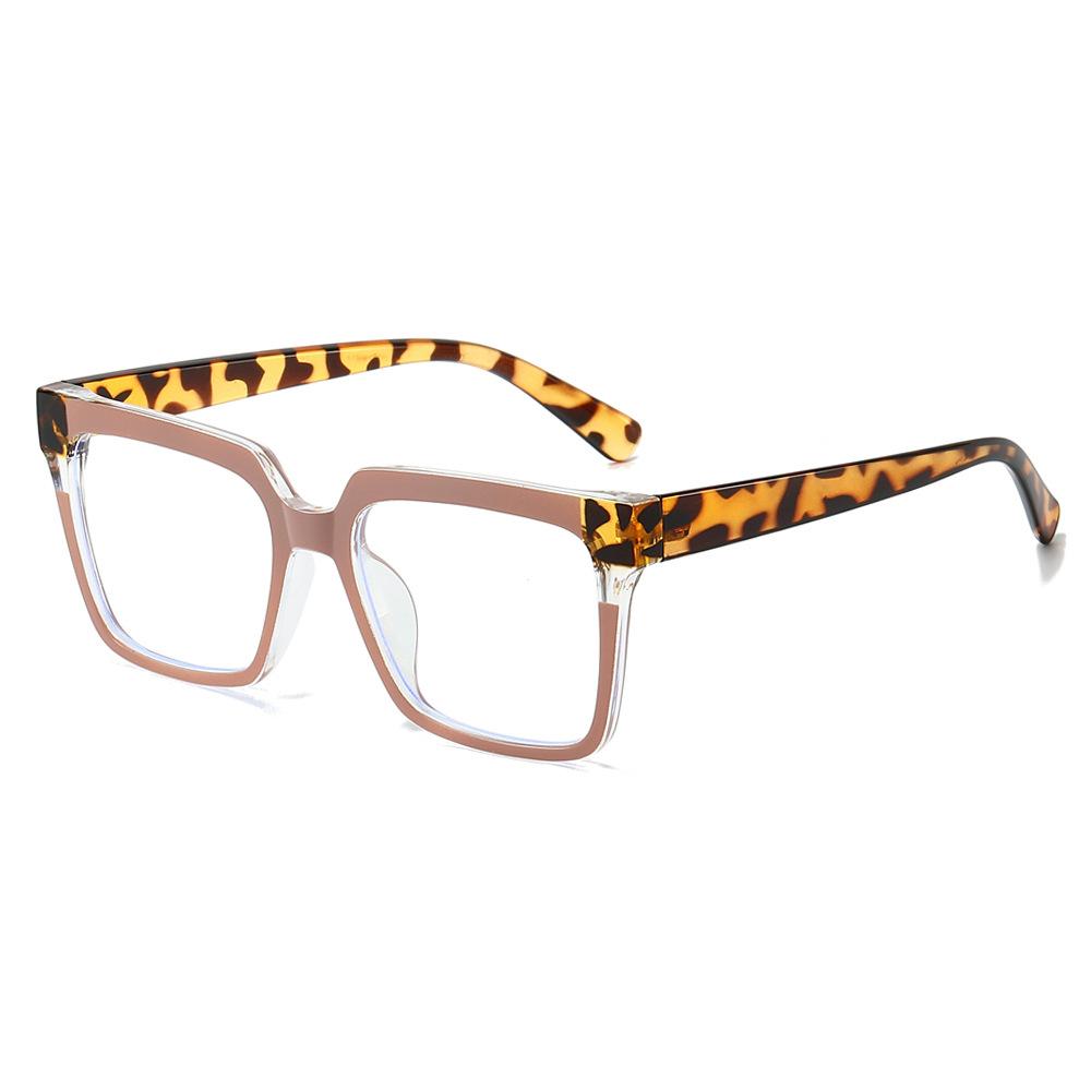 New TR Square Print Women's Blue Light Blocking Flat Glasses, European and American Fashionable Versatile Frames