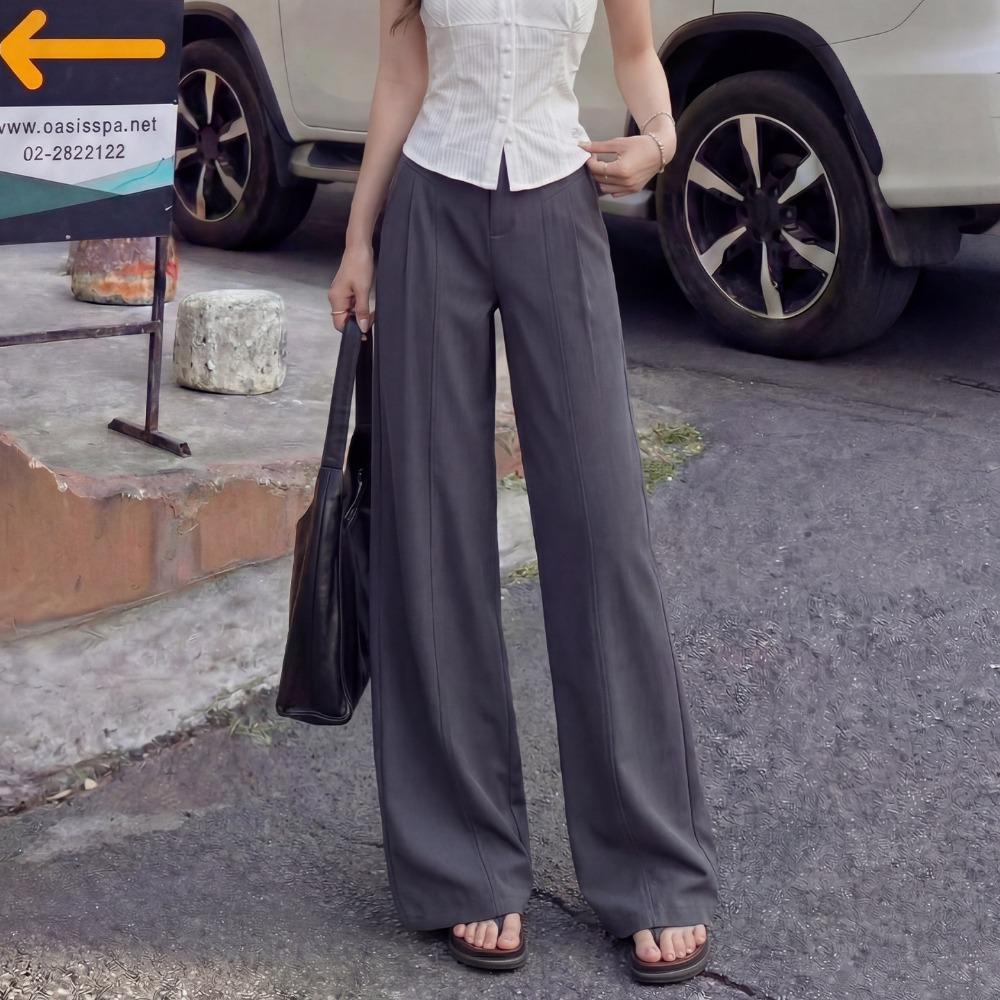 Women's High Waist Wide Leg Pants Loose Suit Trousers Pleated Front Linen Blend Casual Office Long Pants