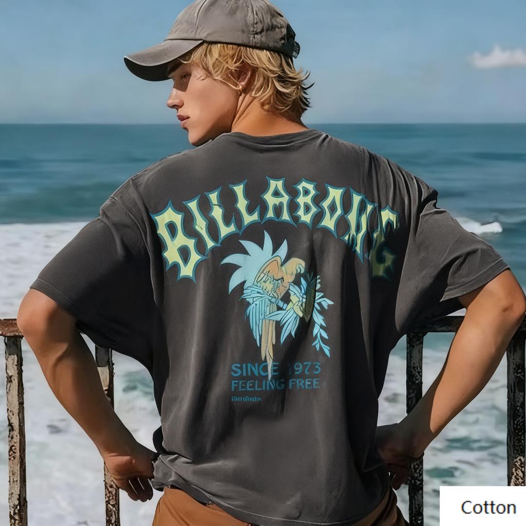 Surf - Street - and - Trendy - Fan's Crew Neck T - Shirt Featuring A Parrot - Surf Motif Trendy Printed Brand Short Sleeve