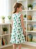 Sleeveless Little Kids Dress, Green Comfortable and Soft A Line Sundress Holiday Gift Age 2T-8Y