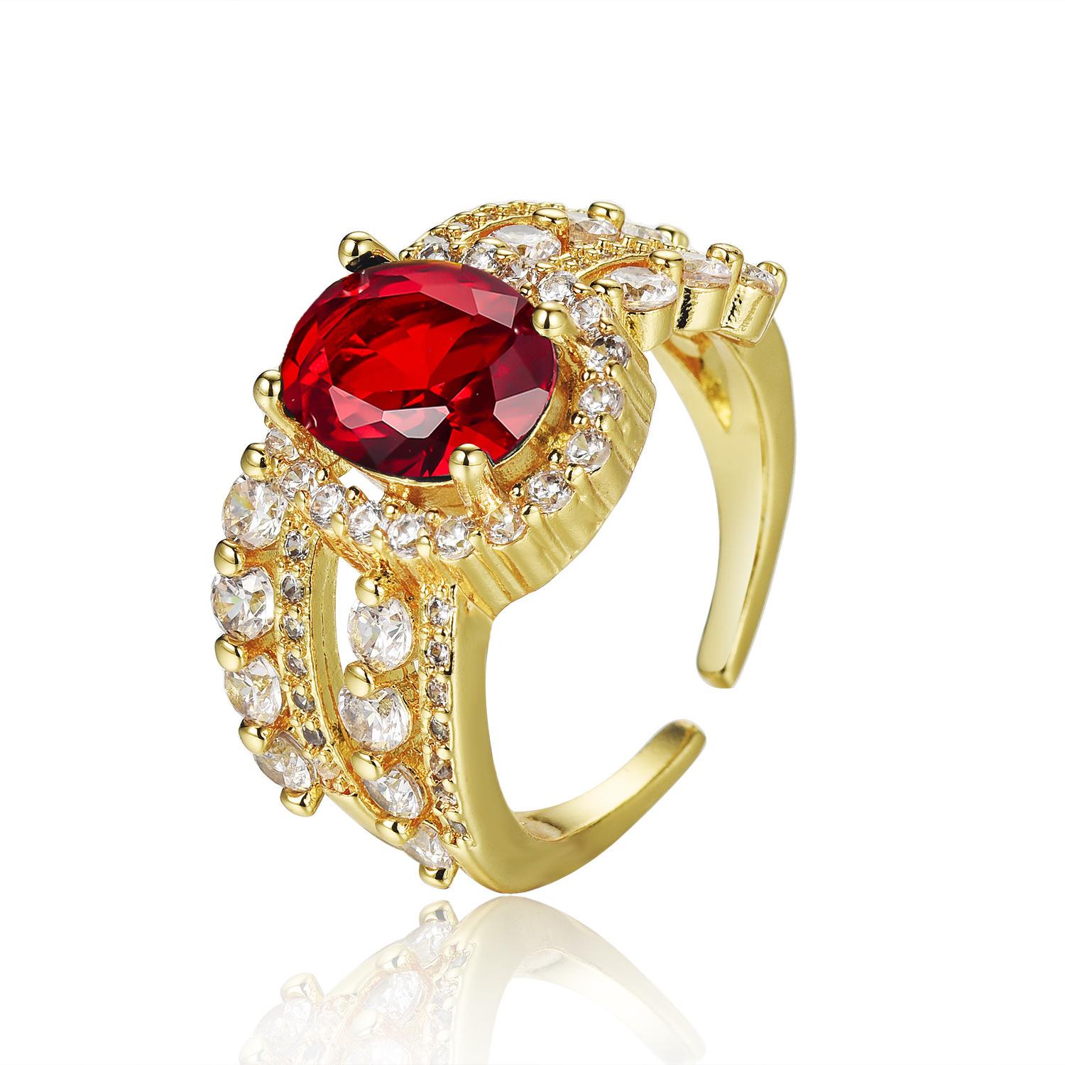 New diamond-set oval zircon open ring ring ring