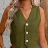 Linen Vest Top for Women Casual Slim Fit Sleeveless Button Down Waistcoat V