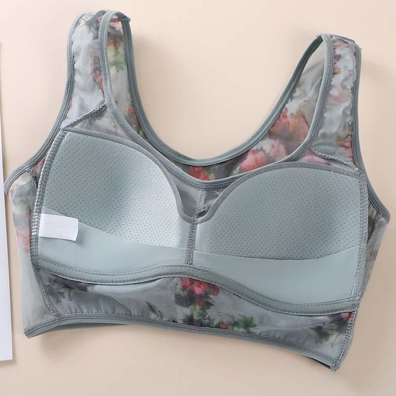 Middle-aged and Elderly Large Size Bra Gathered Comfortable Mesh Back One-piece Fixed Cup Without Steel Ring Underwear