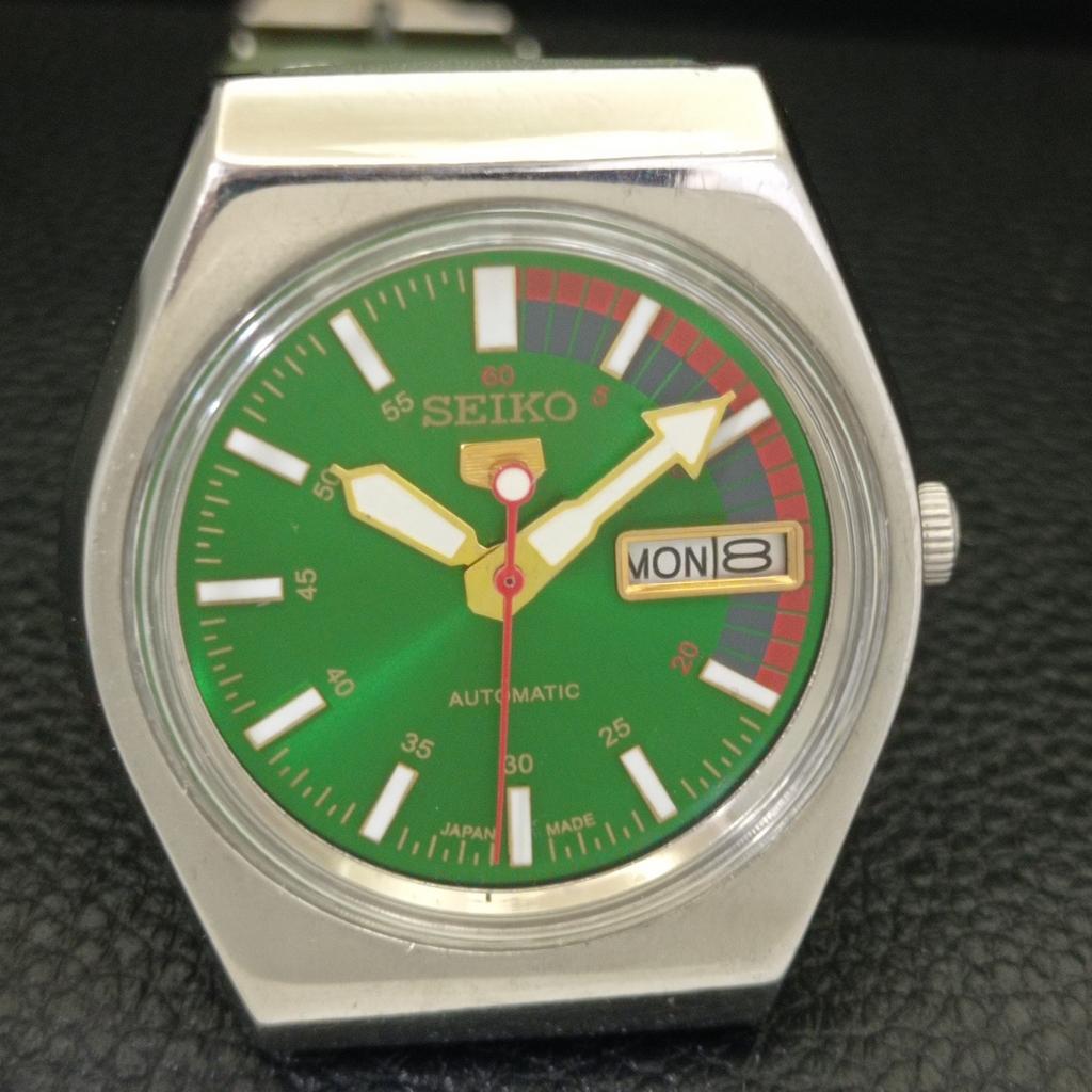 JAPAN 6309A VINTAGE SEIKO 5 AUTOMATIC MENS GREEN COLOR DIAL WATCH A701346-5 R206a-a701346