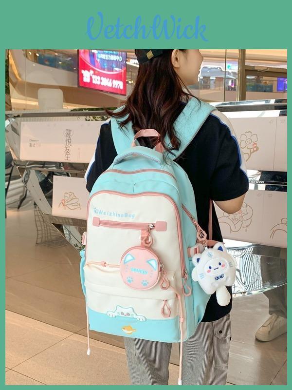 Girls Nylon School Backpack With Design For Middle School Daily Use