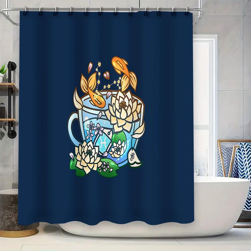

Floral Lotus Flower Bath Curtain Artistic Nature Bathroom Decor Shower Curtains Waterproof Vintage Home Decor W60H190(CM)-1 Pcs