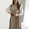 Vintage Frühling Herbst Frauen Lange Kleid Oansatz Volle Hülse Spitze-Up Patchwork Weibliche Pullover Kleid Dünne Gestrickte Vestidos 2021
