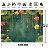 2D Deep Green Lotus Garland Backdrop, Indian Traditional Pooja Photo Background