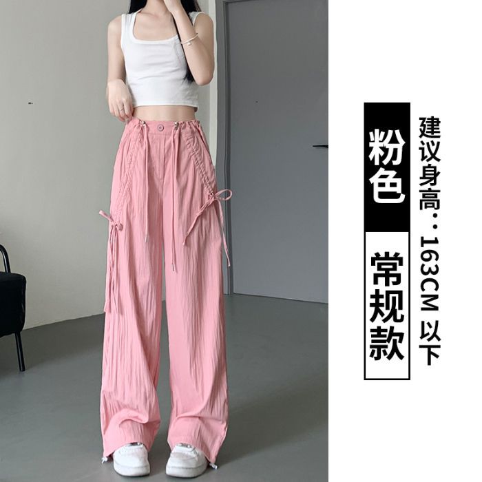Women's High Waist Cargo Pants Straight Leg Trousers Casual Summer Quick Dry Pants With Bowknot Decor