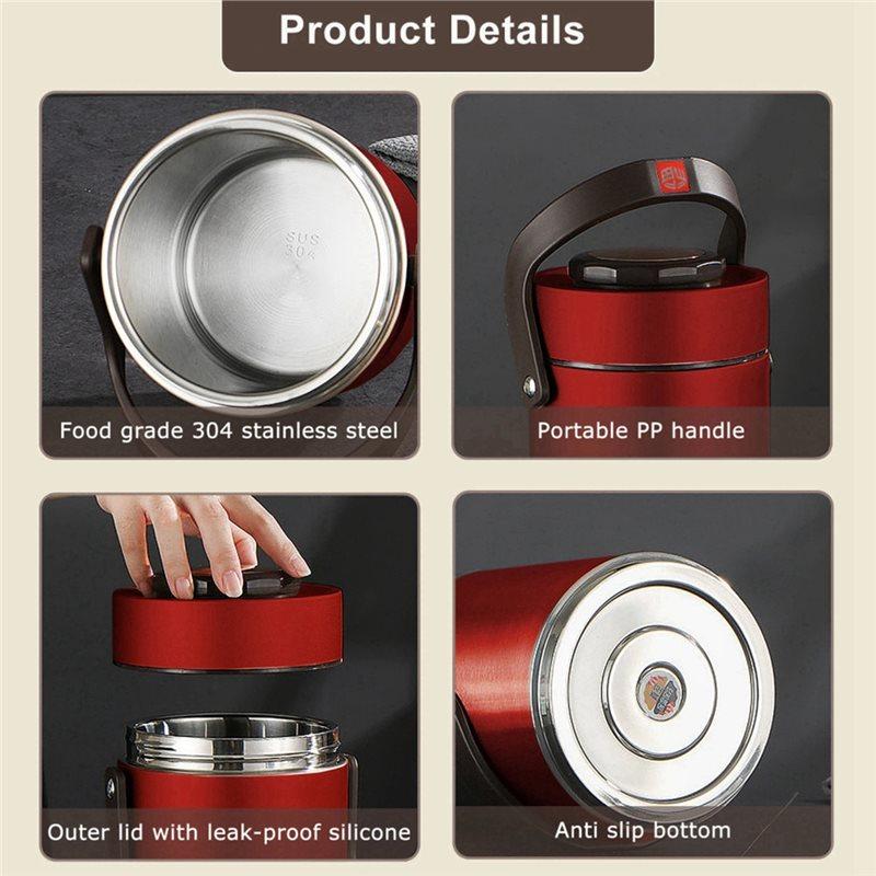 AB34-Easy Using 304 Stainless Steel Vacuum Insulated Lunch Box 3-Layer Thickened Portable Design
