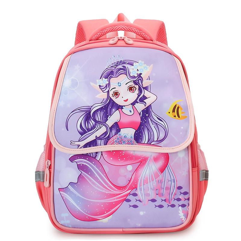 Adorable Cartoon Mermaid Princess Backpack For Kids With Cute Animal Prints Watermelon Pink