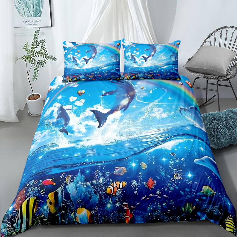 Symphony Dolphins Duvet Cover Set UK Single Double Queen US Twin Full King Size pkm Bed Linen Set