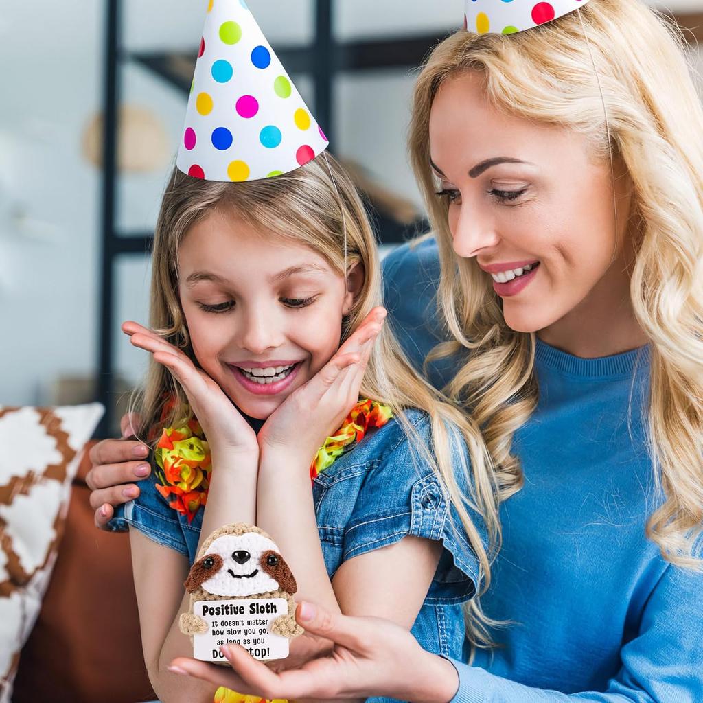 Positive Crochet Sloth Doll with Card Home Room Decor Handmade Knitting Emotional Support Sloth Animal Ornament Christmas Gift