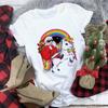 Women's Crew Neck Short Sleeve Graphic Print Christmas T-Shirts Loose Fit Casual Tees