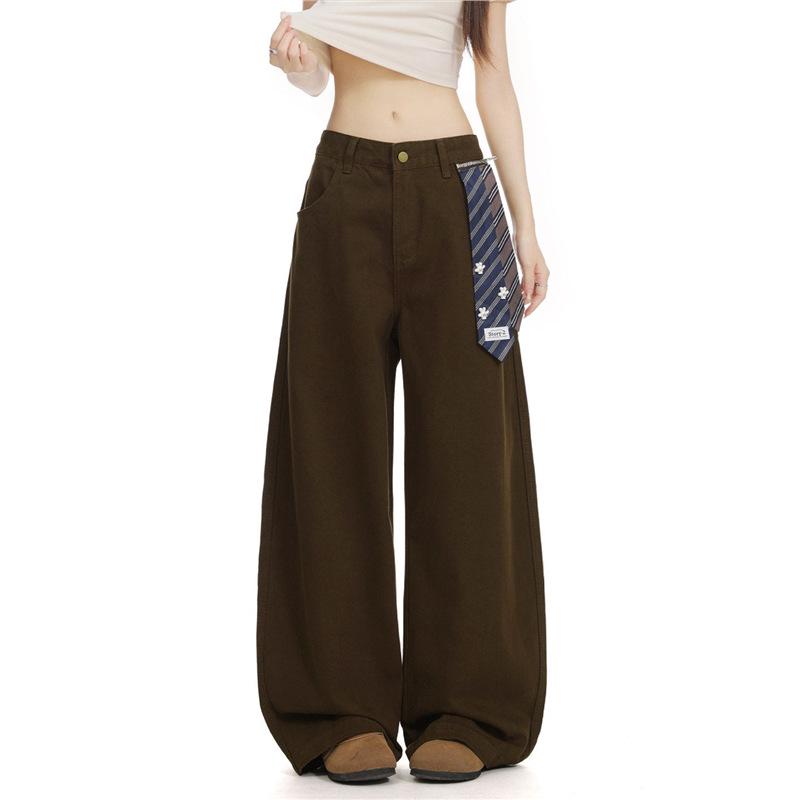 Women s Retro Wide-Leg Casual Tie Jeans M
