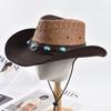 Unisex 100% Leather Western Cowboy Hat Vintage Gentleman Jazz Hats For Men Panama Cowgirl Hat