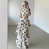 2 Piece Sets Polka Dot Long Dress Women 2026 Summer Sleeveless Top Ruffle Pleated Dress Set Luxury Party Sexy Female Dress Set