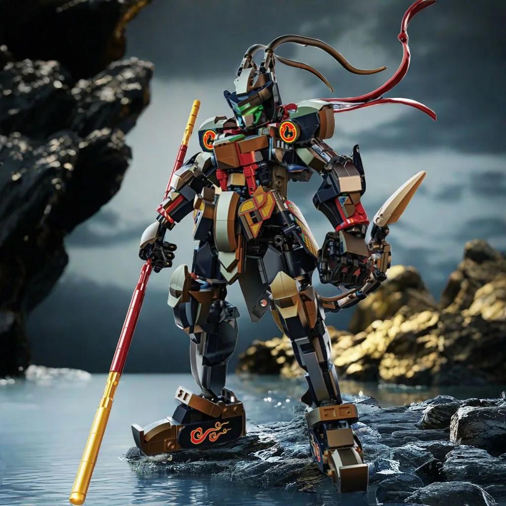 Black Wukong Building Blocks Movable Joints Monkey King Mech Model Brick Kids Toys Gift Desktop Decoration Myth Game Peripheral