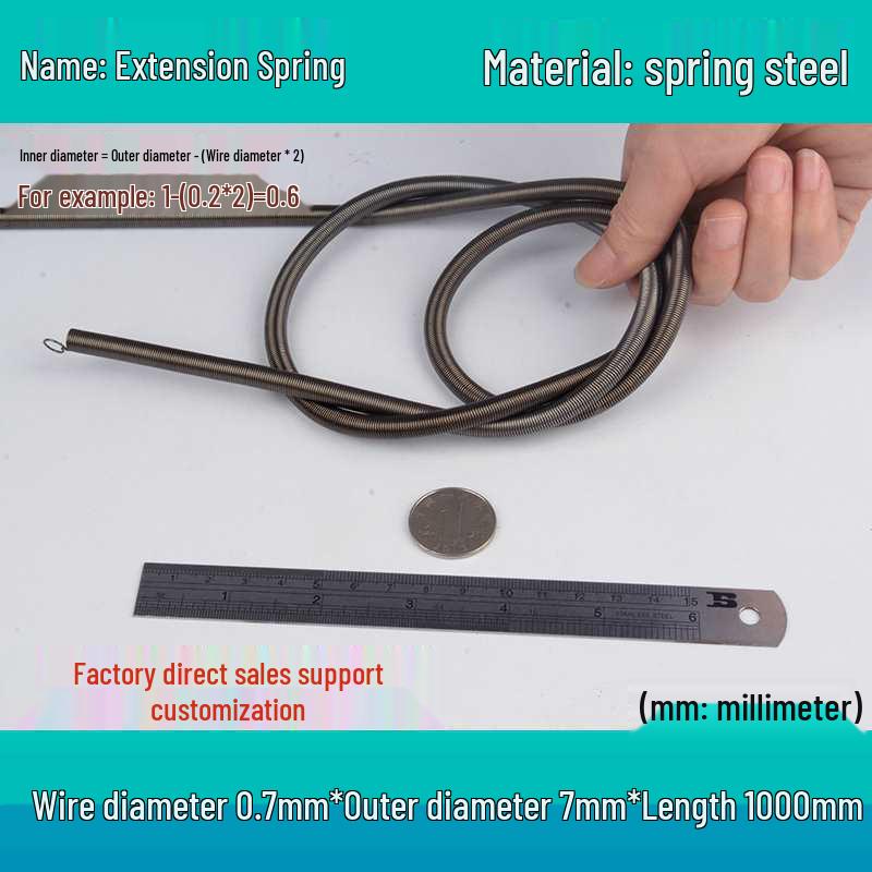1m Spring Coil Extension with Hook - Strong Tensile Force, Thin Soft Sheath, for Tarpaulins & Sliding Doors