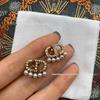 Antique Bronze Pearl Stud Earrings with Inlaid Diamonds