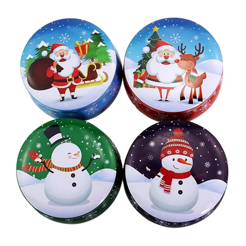 2.2Oz Mini Christmas Tinplate Round Candy Tin Can Candy Tin For Gift Giving Christmas Scented Tin Jars Round Candle Container