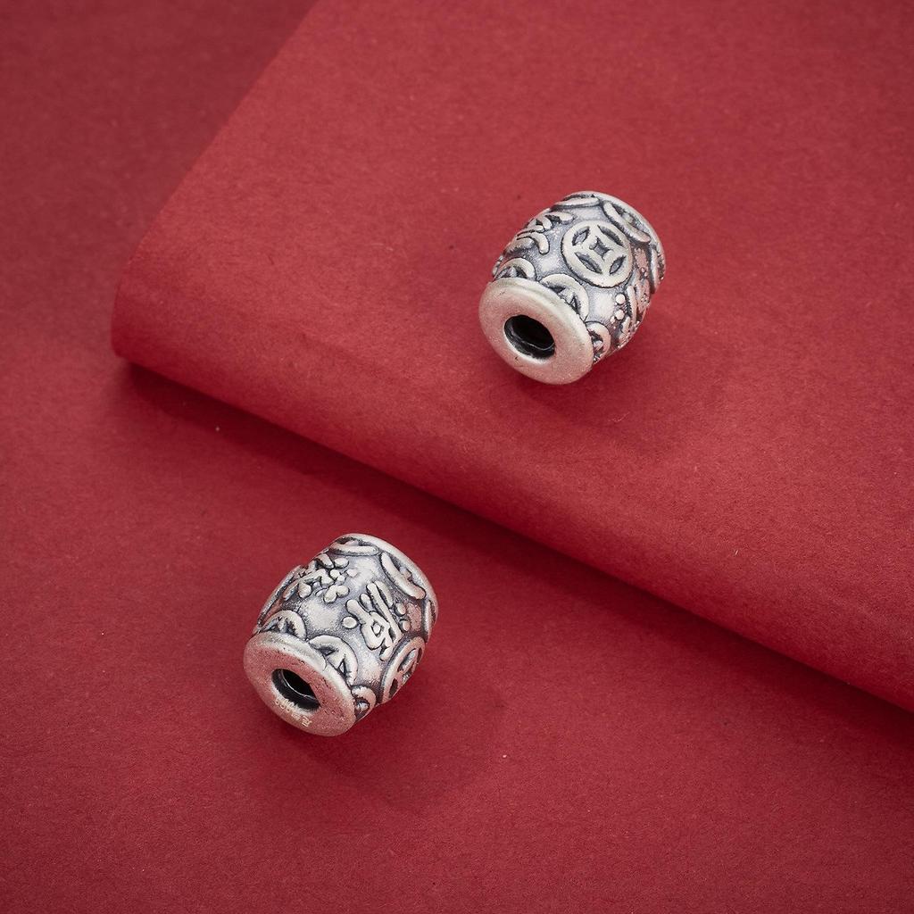 Sterling Silver 999 Copper Coin Spacer Bead: Chinese Luck Charm for DIY Beading and Rope Bracelets