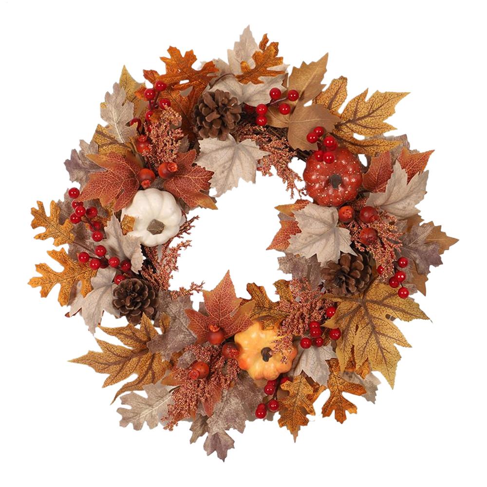 Thanksgiving Wreath Pumpkin Berries Wreath Autumn Scene Decor Festival Maple Leaf Wreath Thanksgiving Harvest Festival Wreaths