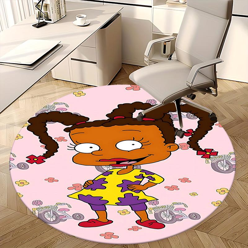 Rugby Round Chair Mat Cartoon Girl Patterned Rug for Home Decor, Office Carpet