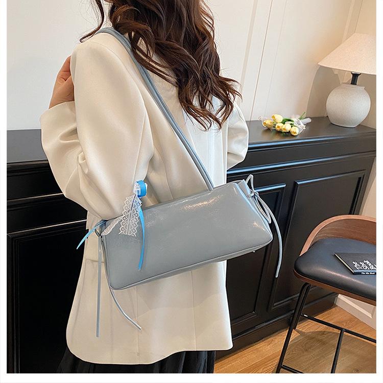 Women's Faux Leather Bowknot Underarm Bag Korean Small Square Shoulder Clutch Fashionable Handbag