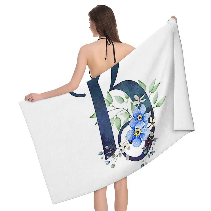 

1pc Flower wreath letter pattern Pattern Beach Towel,Ultra-Fine Fiber Beach Blanket,Highly Absorbent Bath Towel,Suitable W30*H60(CM)