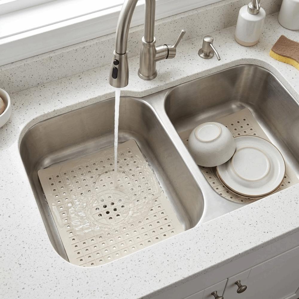 2pcs Food Grade Rubber Kitchen Sink Mat Fast Draining Sink Liner  Glassware Protection