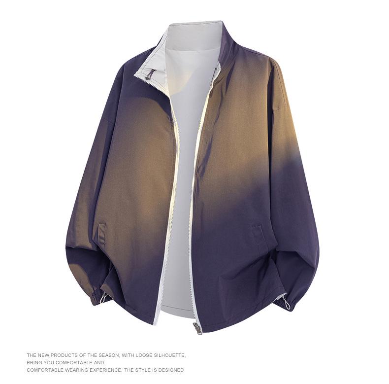 Reversible Stand Collar Unisex Jacket, 2025 Spring/Autumn, American Plus Size, Loose Fit, Casual Windproof Design.