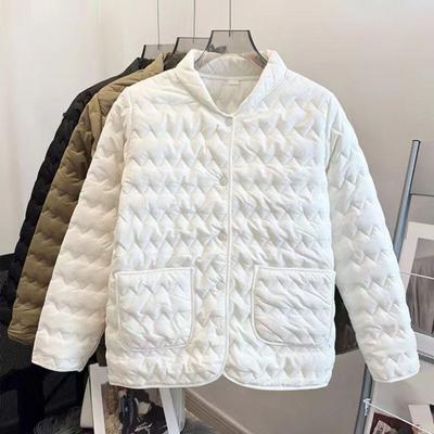 Women's Quilted Down Jacket Lightweight Long Sleeve Puffer Coat Button Down Winter Outerwear with Pockets