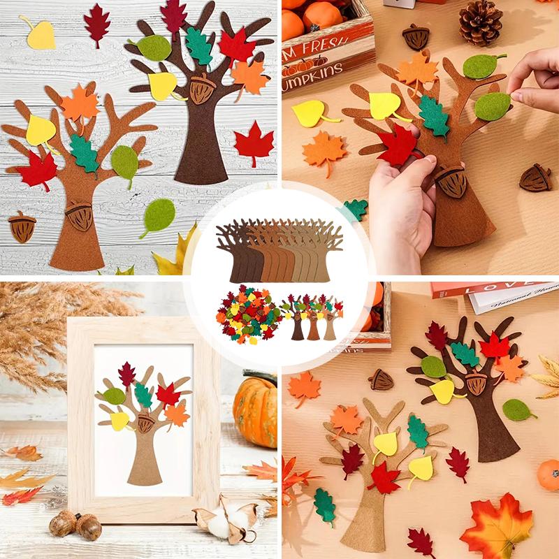 96pcs Kit Thanksgiving Felt Tree DIY Craft Fall Tree Decorations Christmas Party School Activity Education Toy Wall Hanging Gift