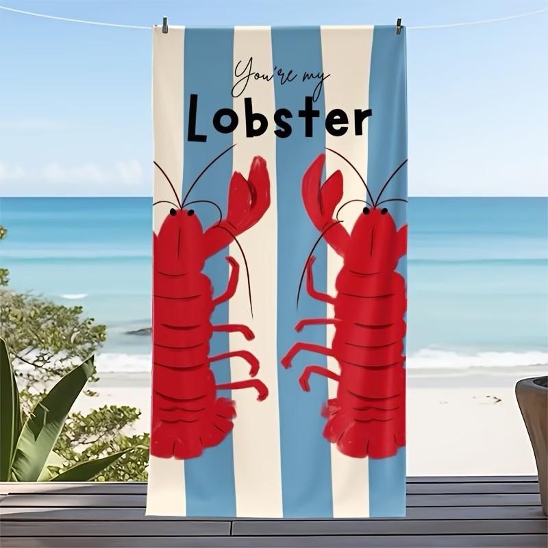 Übergroßes Rotes Hummer Strandtuch Blau Weiß Gestreiftes Mikrofaserhandtuch für Sommerurlaub und Pooltage 50x100cm